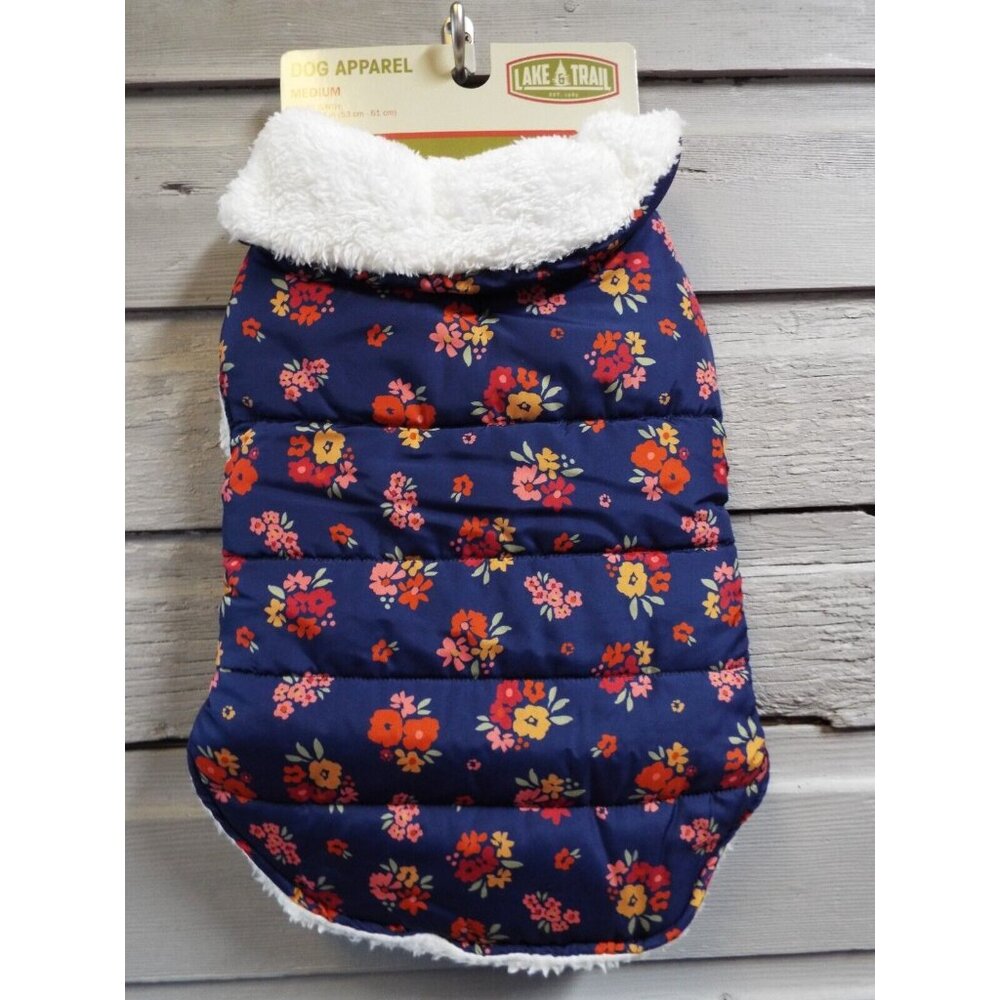 Dog Apparel; Lake trail; Vest Blue; Flowers Multi Colored; Fur Lined, NEW